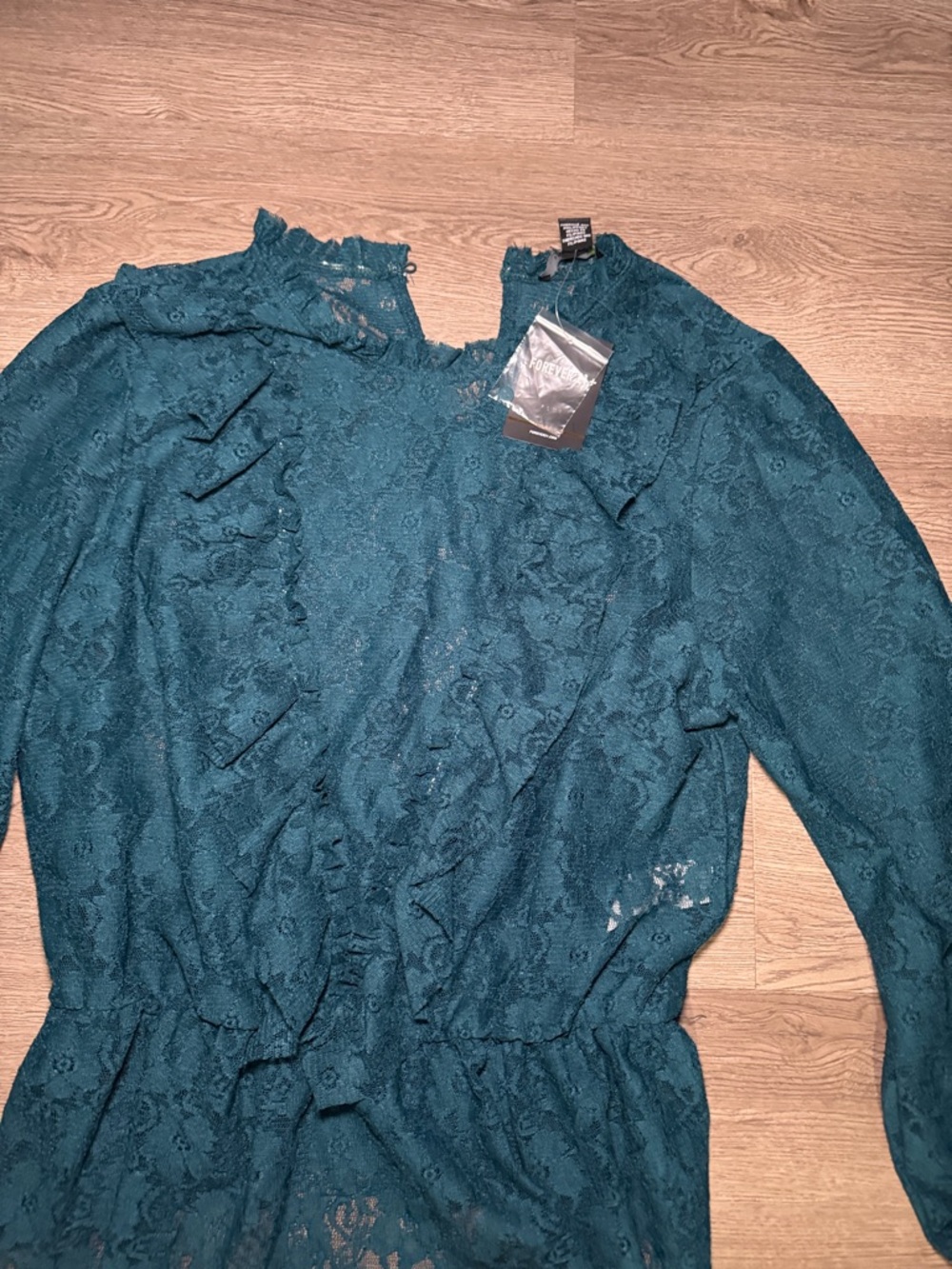 Forever 21 Dark Teal Lace Peplum Blouse - Picture 3 of 5